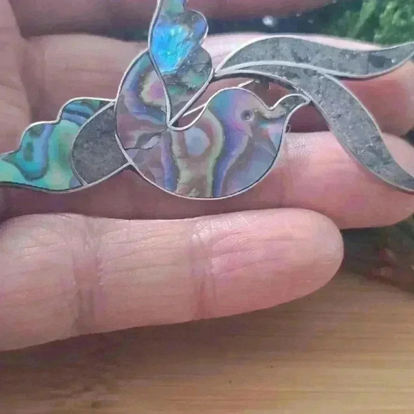 925 sterling silver and abalone inlay brooche - Picture 6 of 8